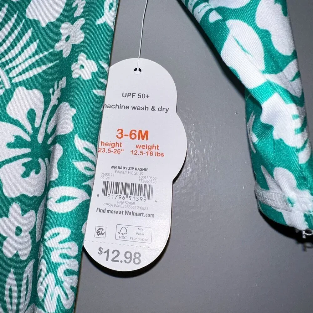 NWT Wonder Nation Baby Zip Rashie Hibiscus Size 3-6 Months